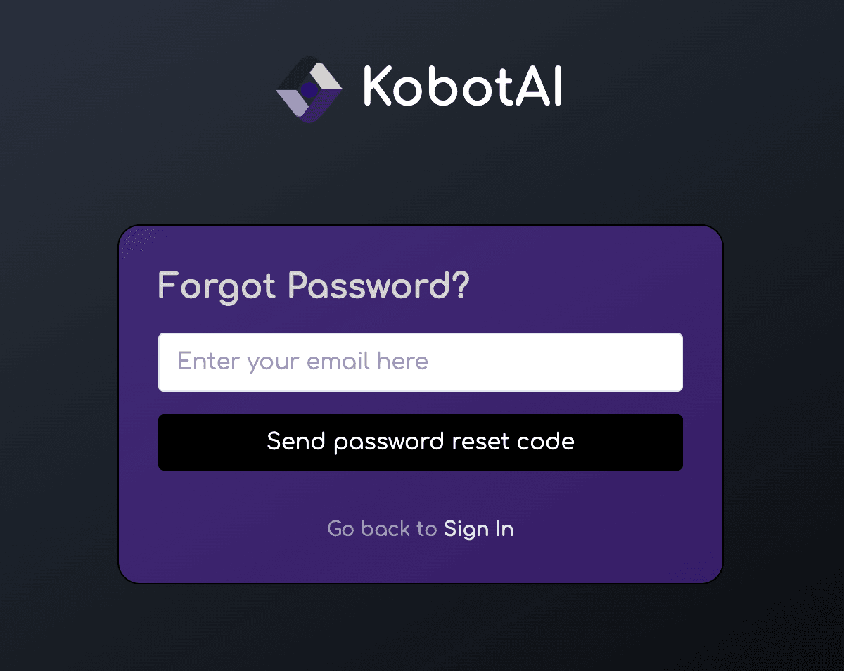 New KobotAI Forgot Password Page
