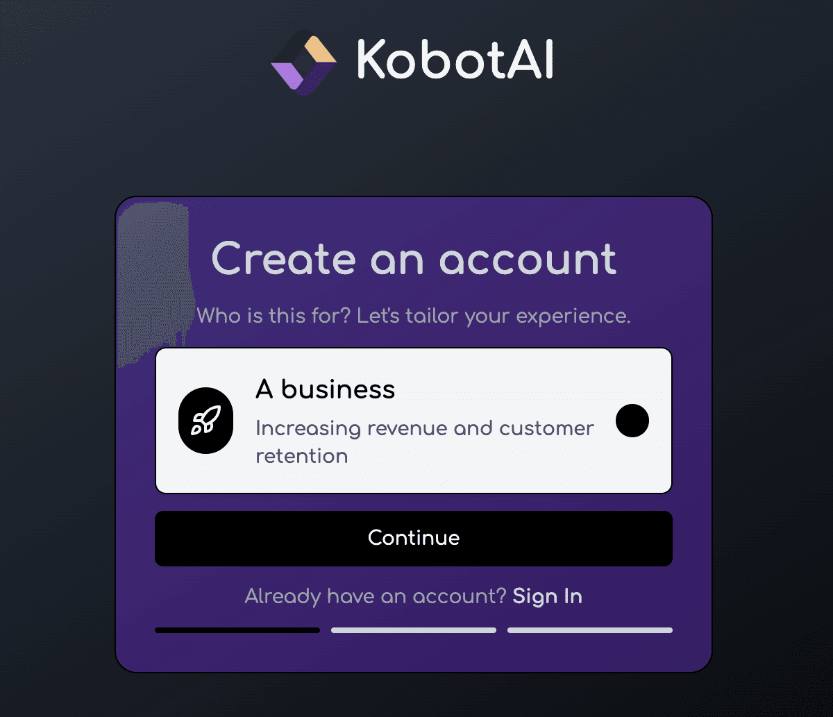 New KobotAI Sign Up Page