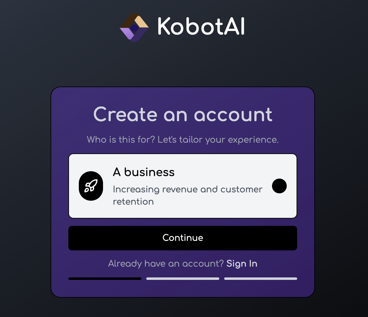 New KobotAI Sign Up Page